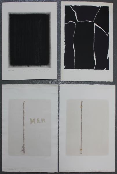 Adja Yunkers. Lot of 4 Abstract Prints (P77): Includes 3 intaglio and 2 with collage aspect. All pencil signed and numbered. Editions TP to 50. From the collection of Adja Yunkers. Dimensions: Range from 23" x 29" to 30" x 40." Condition: Various