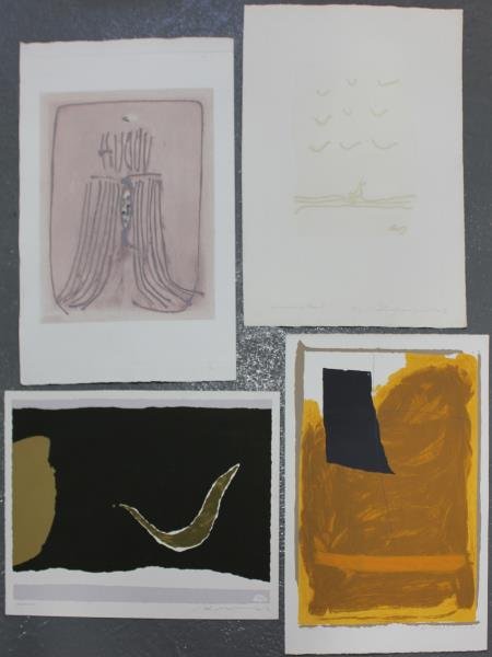 Adja Yunkers. Lot of 4 Abstract Prints. (P85): Includes 1 unsigned intaglio. 2 pencil signed and numbered. Editions TP to 90. From the collection of Adja Yunkers. Dimensions: Range from 30" x 40" to 32" x 34." Condition: Various, loose, unframed.