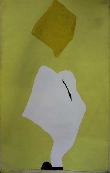 Adja Yunkers. Acrylic / Collage On Canvas . R5: " Le Rendez-vouz." Signed and dated verso 1968. From the collection of Adja Yunkers. Dimensions: 77" x 47.75" Condition: Overall good .Needs stretching and framing as was rolled in storage .