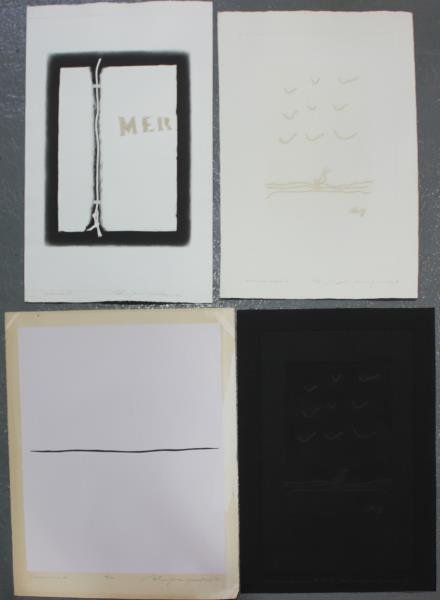 Adja Yunkers. Lot of 4 Abstract Intaglios. (P82): Includes 4 intaglios. Editions AP/8 to 100. From the collection of Adja Yunkers. Dimensions: Range from 32" x 36" to 24" x 32." Condition: Various, loose, unframed. As found in a storage. Generally go
