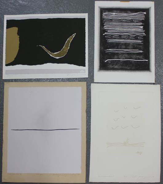 Adja Yunkers. Lot of 4 Abstract Prints (P73): 3 intaglio prints including "Composition XIII" and a lithograph. All pencil signed and numbered. Editions AP to 90. From the collection of Adja Yunkers. Dimensions: Range from 32" x 36" to 24" x 28."
