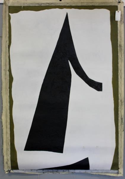 Adja Yunkers. Acrylic / Collage On Canvas .R12: \"White on Black with Ochre.\" Black pigments. Signed and dated verso 1970. From the collection of Adja Yunkers. Dimensions: 72\" x 47.5\"