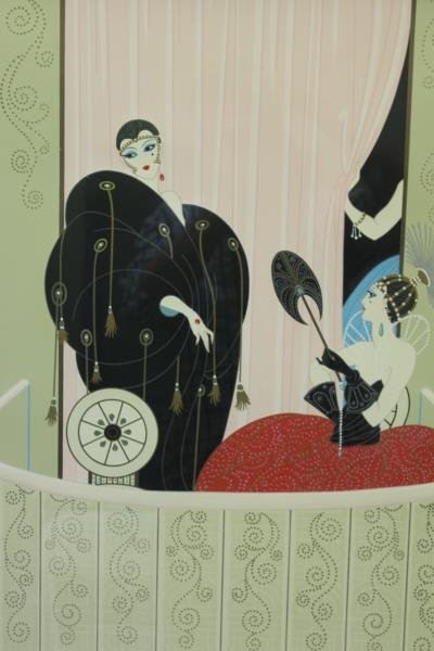 ERTE. Serigraph. "Loge de Theatre".: A limited edition print pencil inscribed AP 20/40 and signed lower margin. Accompanied by Certificate of Authenticity. From an East 87th Street, NYC estate. Dimensions: 37.5" high x 31" wide. Conditio