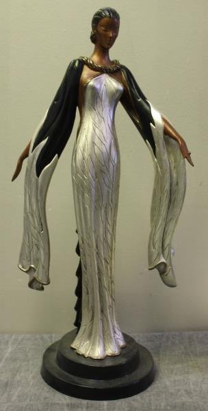 Erte "Fire Leaves" Bronze Figure.: Signed, numbered 117/500, c. 1988, Seven Arts. Ltd London with multi color finish. From an E. 87th Street, NYC estate. Dimensions: 19" h. Condition: Good, accompanied by original receipts, certificate