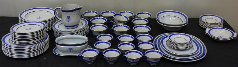 Set of Wilhelm Kage for Gustavsburg "Aristokat": China Service. A large service of Gustavsberg "Aristokrat" china- designed by Wilhelm Kage- 99 pcs- including 12 dinner plates (9 7/8"), 12 low soup bowls (10"), 12 bread plates (7.5"), 12 salad plate