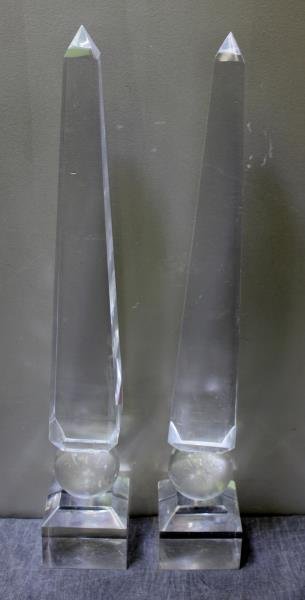 Pair of Midcentury Lucite Obelisks.: From a Lexington Ave, NYC estate. Dimensions: 31.75" high. Condition: Good. One with slight lean.