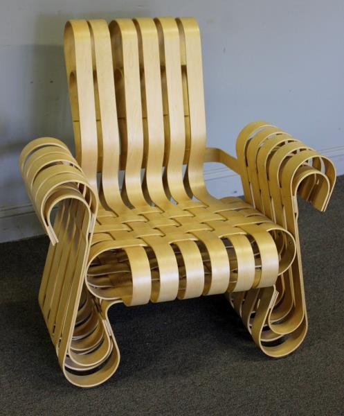 Midcentury Frank Gehry "Power Play" Chair.: Bentwood chair designed by Frank Gehry for Knoll. Branded Knoll and signed Gehry to underside. Also with serial number. From a Manhattan, NY estate. Condition: Excellent original.
