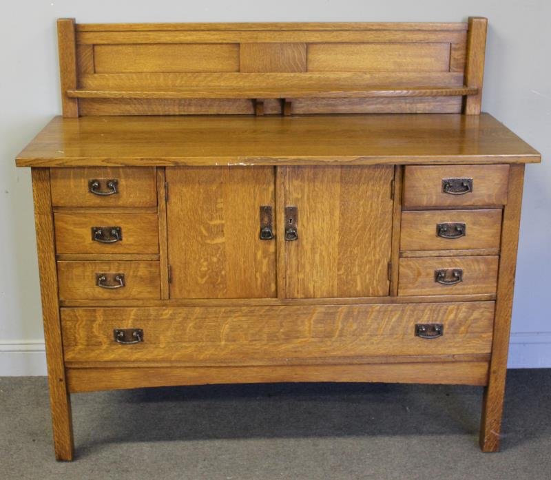 Vintage Stickley Oak Server: From a Bronxville, NY estate. Dimensions: 54"W x 22"D x 48"H Condition: good