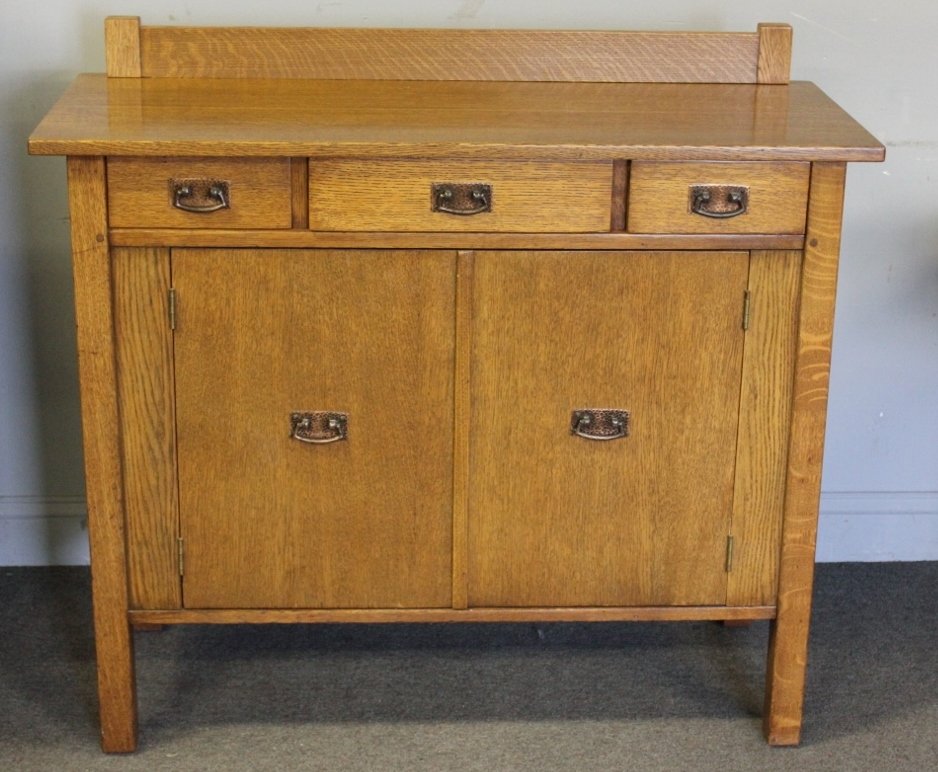 Vintage Stickley Oak Server: From a Bronxville, NY estate. Dimensions: 44" w x18" d x 39.5" h. Condition: Good.