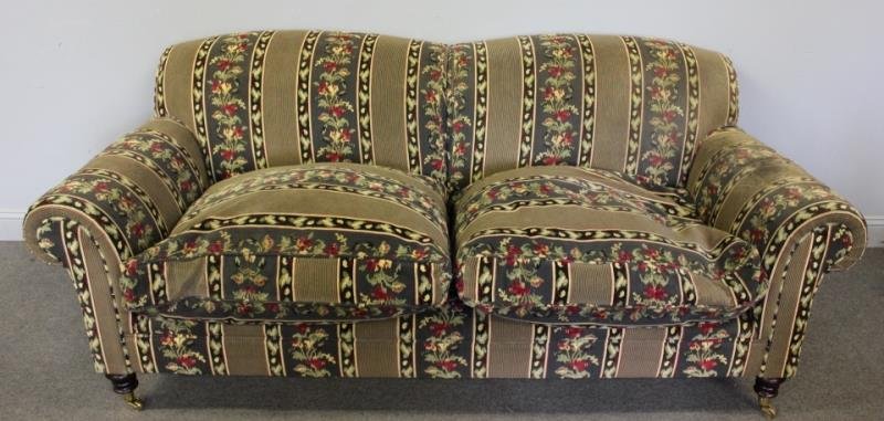 George Smith Upholstered Sofa. Labeled.: From a Scarsdale, NY estate. Dimensions: 82" x 39" x 33.5" high.
