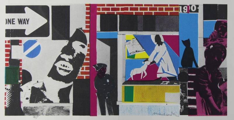 BEARDEN, Romare. Offset Lithograph "Ambiance": c. 1972. Pencil signed lower right, numbered 41/50 lower left. Romare Bearden (African American,1914 - 1988). From a Manhattan, NYC estate. Dimensions: Image - 9.75" high x 19' wide, sheet - 15" high 