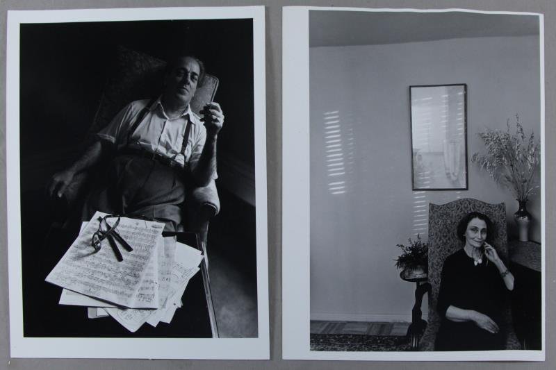 NEWMAN, Arnold. 2 Gelatin Silver Prints. "Hector: Villa-Lobos, New York City 1950" - unsigned but titled, dated, and inscribed '1787' and '3F' verso and with photographer's stamp verso, 14" high x 10.75" wide overall. "Madam Sergei Koussevitzky, NYC,