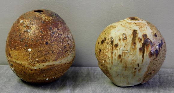 Midcentury William Wyman Pottery Lot.: Includes a signed William Wyman vase dated 1966 and another unsigned vase in similar style, possibly by Wyman as well. Unsigned vase with volcano style glazing. Both of good quality artisanship. From