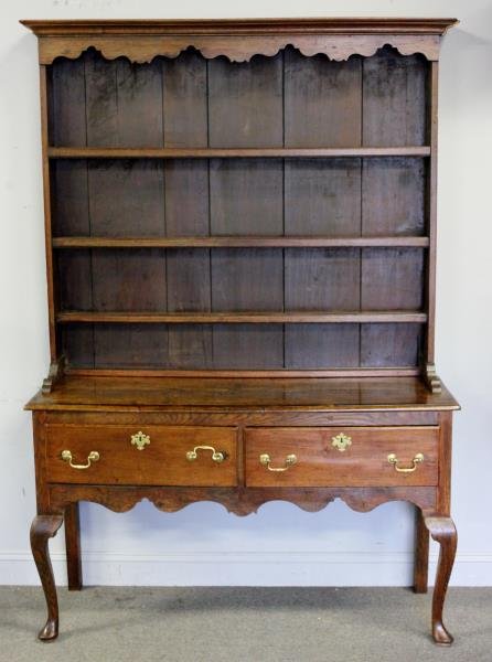 English Elm / Banded Welsh Cupboard.: From a Stamford, CT location. Dimensions: 55" w x 15.5" d x 81" h.