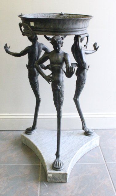 19th Cent Bronze Athenienne on Grey Marble Base.: Originally from The Versace Collection, then out of Rye, NY Storage. Dimensions: 18"w x 39" h. Condition: as is with break to one leg and missing top.