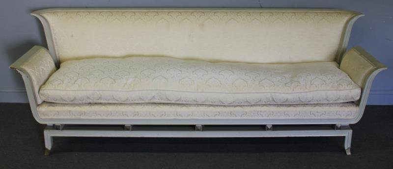 Midcentury Albano Italian Gondola Sofa.: Original paint and down cushion. From a Westchester, NY estate. Dimensions: 96.5" l x 33" d x 33" h. Condition: Small paint losses, small split at one arm.