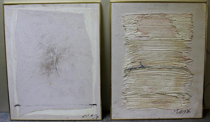 Adja Yunkers #116. 2 Acrylic Collages.: Includes "Cameroon A" signed lower right and gallery label verso. Together with "Veronica IV" signed lower right and inscribed verso and dated 1976. From the collection of Adja Yunkers. Dimensions: 28