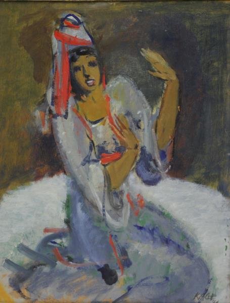 KAGE, Wilhelm. Oil on Board "Josephine Baker" 1946: Signed and dated lower right and verso. Wilhelm Kage (Swedish, 1889 - 1960). From a West 57th St, NYC collection. Dimensions: 13.5" high x 10.5" wide. Condition: Good.