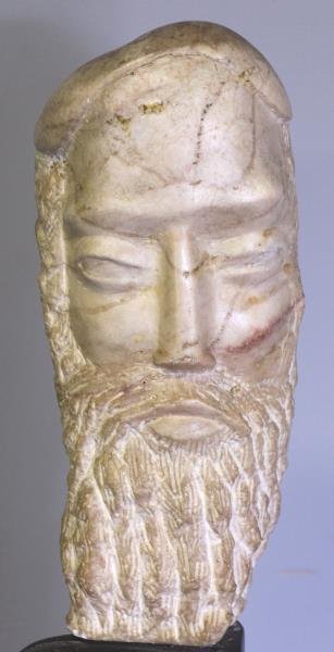 SIMON, Bernard. Marble Head "Diogenes".: Signed on the lower left at neck. Mounted on a custom wood pedestal. Bernard Simon (Russian born, active in New York, 1896 - 1980). From a White Plains, NY home. Dimensions: 13.25" high; 43" high pede