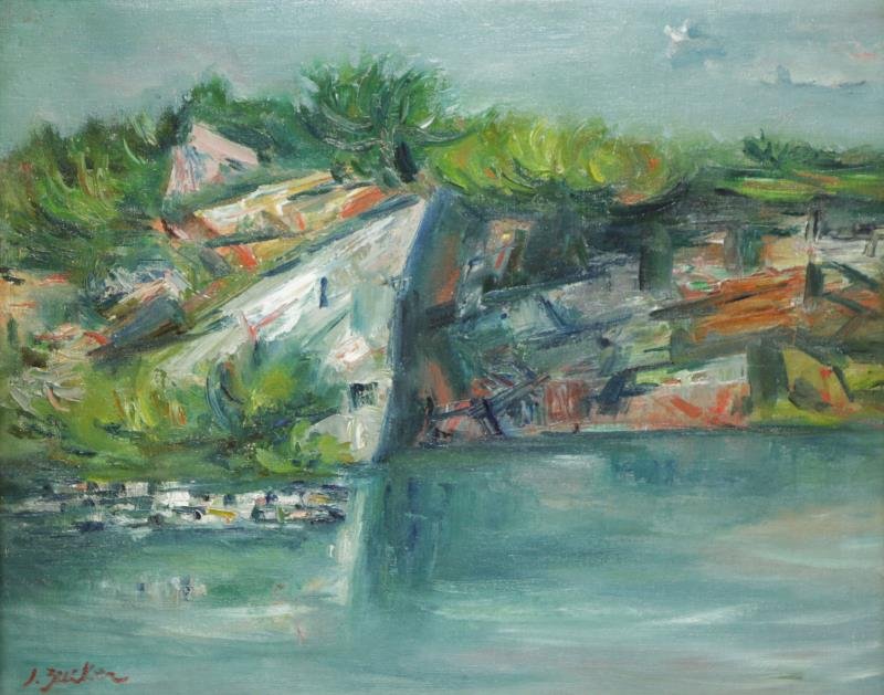 ZUCKER, Jacques. Oil on Canvas. Seaside Cliff.: Signed lower left. Jacques Zucker (Polish/American, 1900 - 1981). From a Manhattan, NYC location. Dimensions: 16" high x 20" wide. Condition: Good.