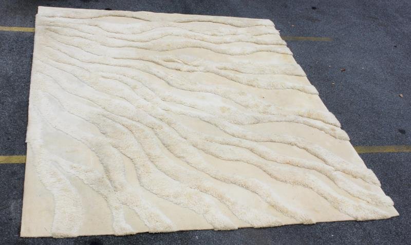 Midcentury Edward Fields Sculpted White Carpet.: Signed to reverse. From a Queens, NY esatate. Dimensions: 10'7" x 12'9". Condition: Good, needs cleaning.