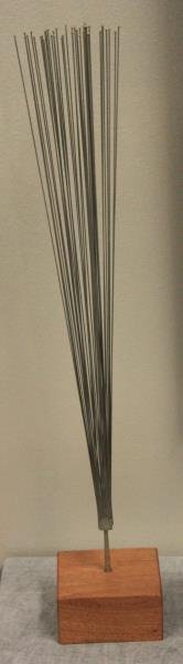 Rare Harry Bertoia Experimental Spray Sculpture.: Rare signed Bertoia spray sculpture on wood block. Accompanied by Letter of Authenticity from Harry Bertoia\'s son, Val Bertoia. Limited number of this size produced. From a Manhattan, NY estate.Dimen