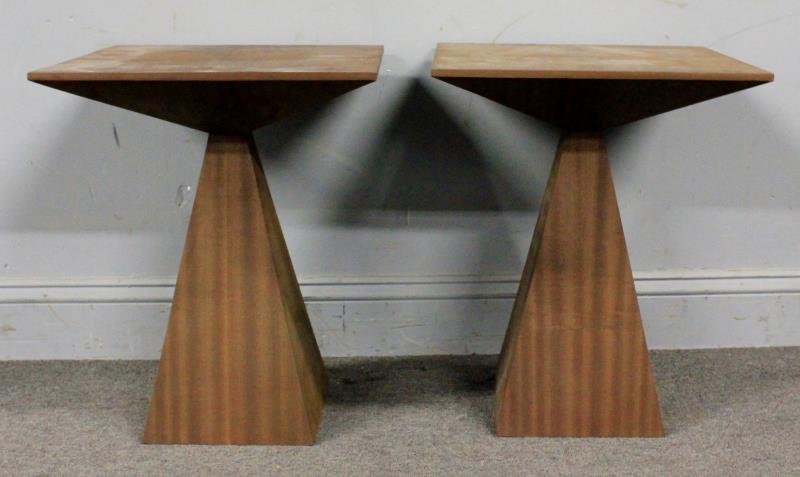 Pair of Harvey Probber Style Pyramid Tables.: Unfinished and unmarked. From a Manhattan, NY estate. Dimensions: 16" w x 16" d x 20" h. Condition: Good original condition. Unfinished.