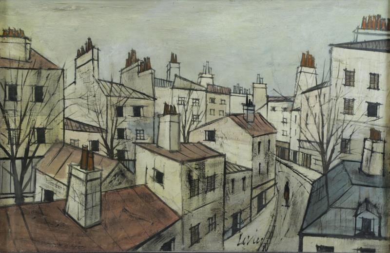 LEVIER, Charles. Oil on Canvas. Parisian Rooftops.: Signed lower right. Charles Levier (French, 1920 - 2003). From an East 72nd St, NYC home. Dimensions: 24" high x 36" wide. Condition: Good, some light surface dust.