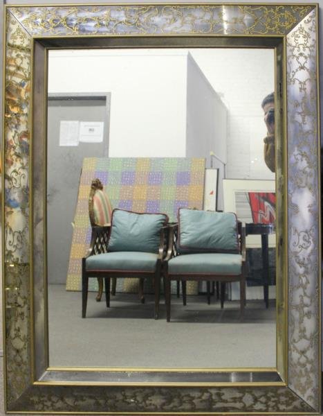 Large Midcentury Mirror.: Shadow box style with nice trellis border. From a Westchester, NY home. Dimensions: 61" w x 2.5" d x 48" h.