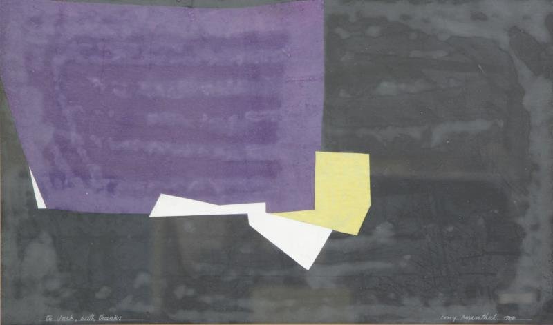 ROSENTHAL, Tony. Abstract Paper Collage.: Signed with dedication to Jack Tanzer at the lower margin - "To Jack, with thanks / Tony Rosenthal 1988". Tony (Bernard) Rosenthal (American, 1914 - 2009). From a Mystic, CT location. Dimensions: 14.2