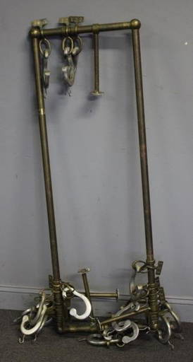 Vintage Brass And Aluminum Metal Ceiling Hanging Rack.