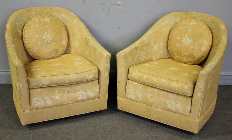 Midcentury Pair of Harvey Probber Swivel Chairs.: Upholstered. Probber Label. From a Larchmont, NY estate. Dimensions: 28" w x 30" d x 30" h. Condition: Good original condition.
