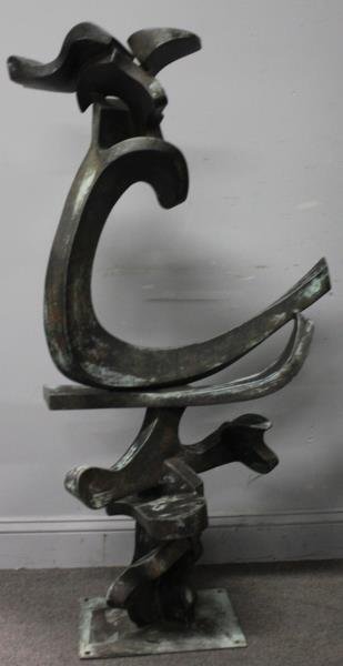 BARRETT, Bill. Abstract Bronze Sculpture.: Incised signature on the base. Bill Barrett (American, active in New York and California, b. 1934). From a Mamaroneck, NY collector. Dimensions: 48" high x 24" wide. Condition: Weathered with oxidatio