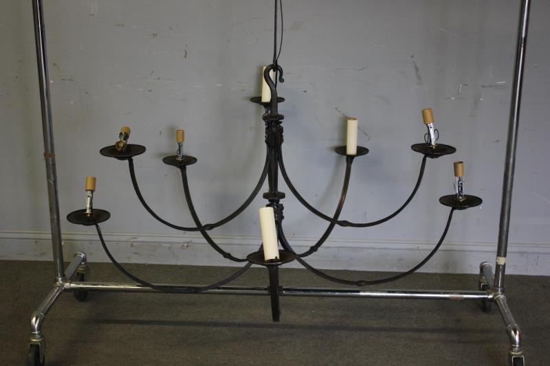 Holly Hunt 8 Arm Iron Chandelier.: From an East 74th Street, Manhattan apt. Dimensions: 50" w x 30" h. Condition: Good.