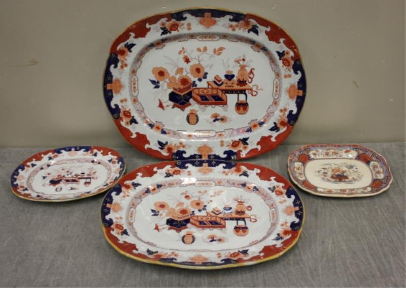 Masons "Imari" Ironstone Lot.: Includes two stacking larger trays, a matching small tray and another. From a Central Park, NYC estate. Dimensions: Largest is 19" x 15.25"