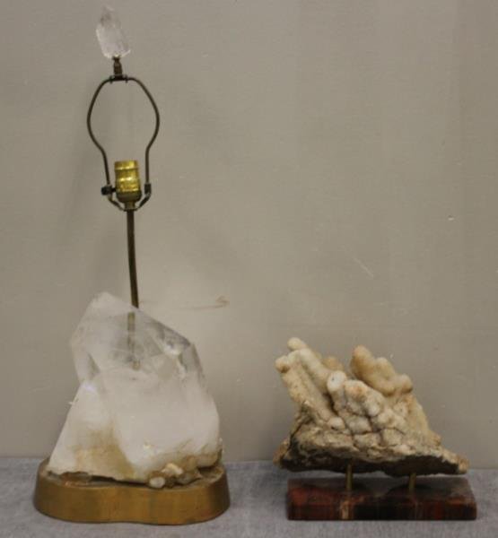 Carol Stupell (Attr.) Crystal Table Lamp Lot.: Includes an unmarked midcentury crystal lamp attributed to Carol Stupell together with a a crystallized formation on a stone base. From a Long Island, NY estate. Dimensions: Lamp - 26" h overall, form