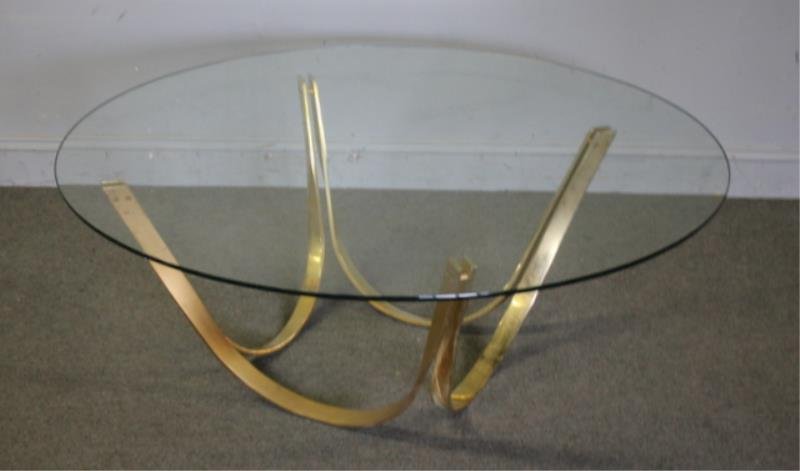 Roger Sprunger for Dunbar Brass Coffee Table.: Glass top. Unmarked. From a Paterson, NJ estate. Dimensions: 38" w x 38" d x 17.5" h base only.