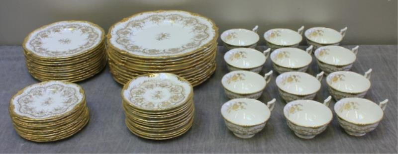 Royal Cauldon King's Plate" Porcelain Dinner: Service for 12. Including dinner, salad, bread, cups and saucers. From a Darien, CT home.