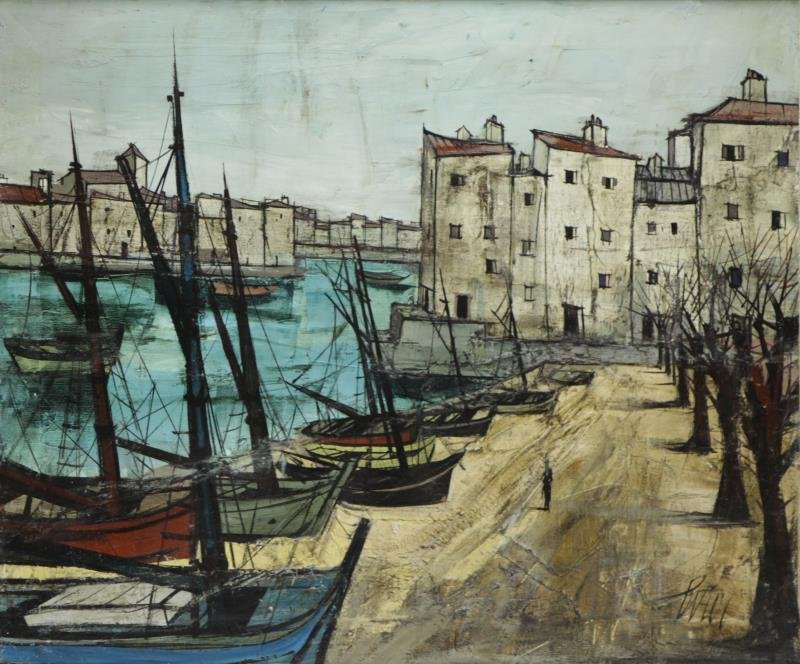 LEVIER, Charles. Oil on Canvas. "Barques Sur: La Plage". Signed lower right, further signed and inscribed verso. Charles Levier (French, 1920 - 2003). From a Larchmont, NY location. Dimensions: 20" high x 24" wide.
