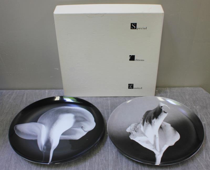 After Robert Mapplethrope. 2 Flower Plates.: One in original box. Includes "Flower, 1986" and "Calla Lily, 1984."