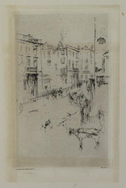 WHISTLER, James A. M. Etching "Alderney Street".: From Gazette des Beaux-Arts, 1881; engraved in the lower left ‘Gazette des Beaux-Arts’ and at the lower right, ‘Imp. Cadart.’ James Abbott McNeill Whistler (American, 1834-1903). From a Mystic