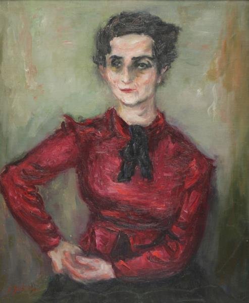 ZUCKER, Jacques. Oil on Canvas. Portrait of a: Seated Woman. Signed lower left. Jacques Zucker (Polish/American, 1900 - 1981). From a Manhattan, NYC location. Dimensions: 24" high x 19.75" wide. Condition: Good, area craquelure, surface grime.