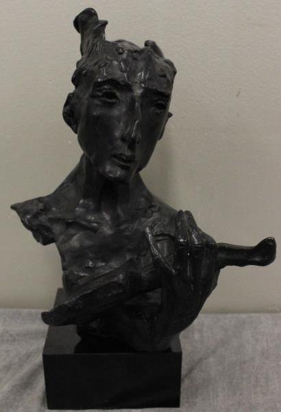 ARONSON, David. Bronze Violinist.: Signed on the back. David Aronson (Lithuanian/American, b.1923). From a Lexington Ave, NYC estate. Dimensions: Bronze only - 10.5" high. Condition: Good.