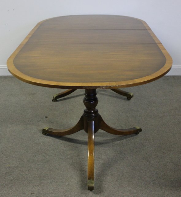 Double Pedestal Kittinger Banded Dining Table.: With two 18" leaves. From a Bronxville, NY estate.