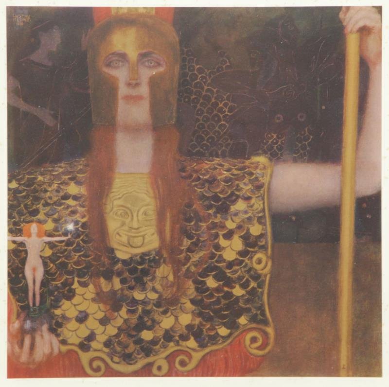 KLIMT, Gustav (After). Collotype. "Pallas Athena": From the Portfolio "Das Werk von Gustav Klimt". Signed and dated 1898 in the matrix upper left. Gustav Klimt (Austrian, 1862 - 1918). From an East 57th Street, NYC collection. Dimensions: Image - 11.5