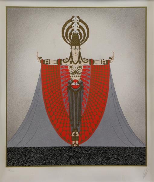 ERTE. Serigraph. "Indochina".: Pencil signed lower right, numbered 163/300 lower left. Accomapied by a Certifacte of Authenticity from Allstate Art Inc. Romain de Tirtoff/Erté (Russian/French, 1892-1990). From a Bronxville, NY hom
