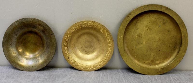 Lot of Tiffany Studios, NY Gilt Bronze Bowls.: Numbered 170S (9" diameter), #1707 (8.75" diameter) and #1721 (12" diameter). From a Hastings On Hudson, NY estate.