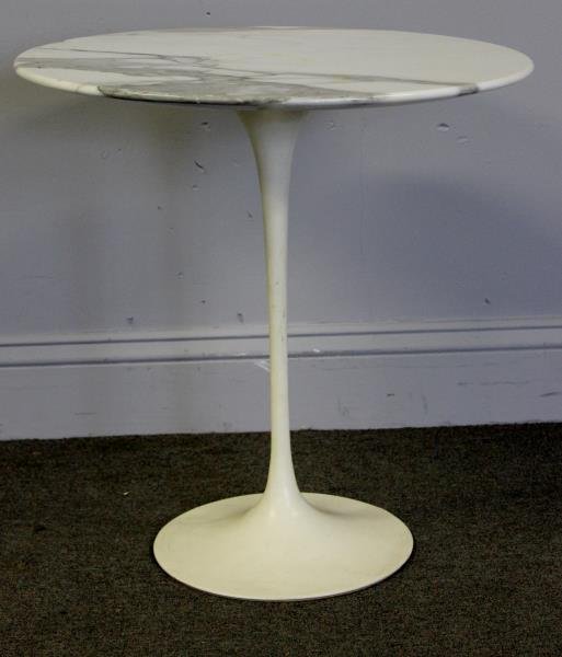 Saarinen / Knoll Marble Top Tulip Side Table.: Unmarked. From a Riverdale, NY estate. Dimensions: 20" diameter x 20.5" h. Condition: Good, one stain to top.