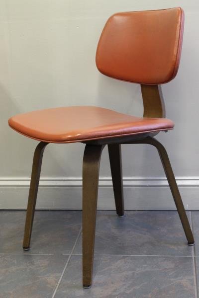 Set of 8 Midcentury Thonet Side Chairs.: Includes 7 in matching orange upholstery and one in green. Most labeled Thonet. From a Bronx, NY estate. Condition: Good vintage condition with minor scuffs and wear.