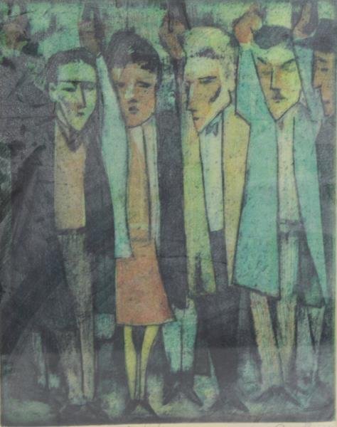 Signed 1962 Limited Edition Print "The Subway".: Signed 'Owen W...(?) 62' lower right, titled and numbered 16/30. From a Mt Vernon, NY storage location. Condition: Good, framed behind glass, not examined out of frame.